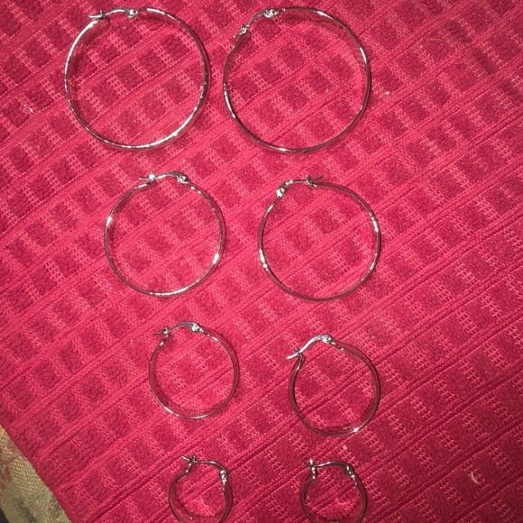 4 Pair New Big Chunky Hoop Sterling Silver Earrings Never Wore - Picture 2 of 7